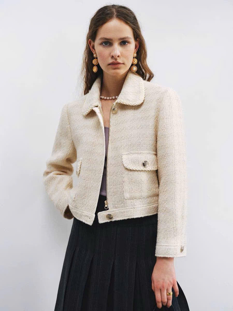 Áo dạ tweed Sandro trắng