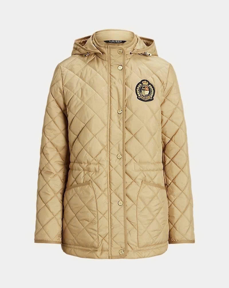 Áo khoác trùm đầu Crest-Patch Diamond-Quilted