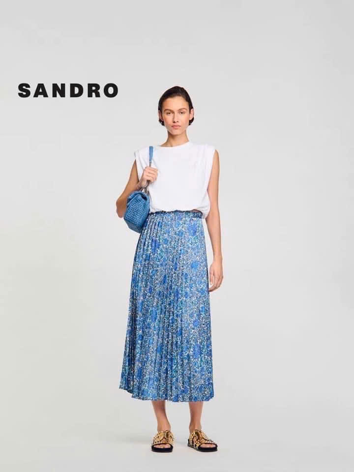 Áo Sandro trắng đệm vai sát nách dáng crop