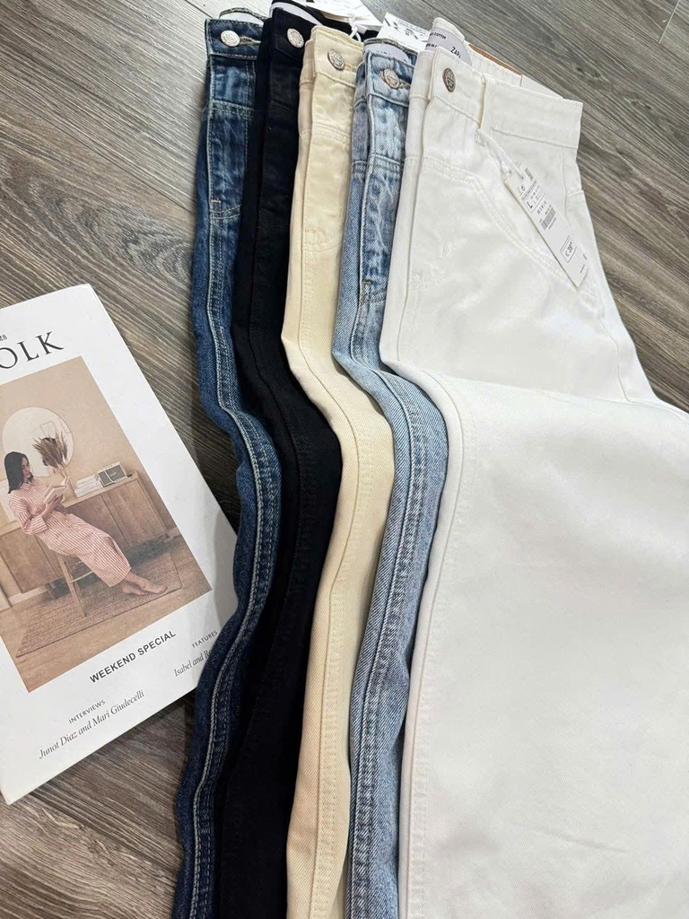 Chân váy midi denim Zara trắng xẻ sau