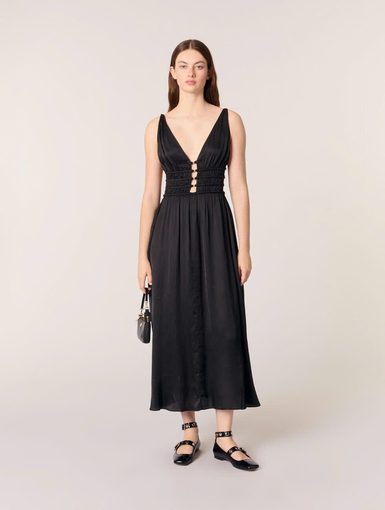Váy maxi Maje lụa cut-out ngực giọt lệ 3 màu