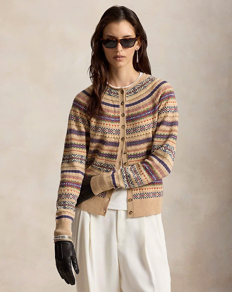 Áo khoác cardigan POLO RL pha len họa tiết Fair Isle