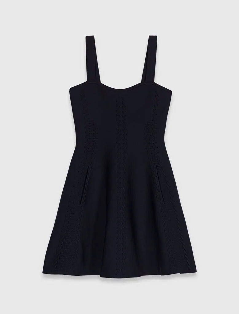 Váy len Maje navy 2 dây hoạt tiết dập nổi