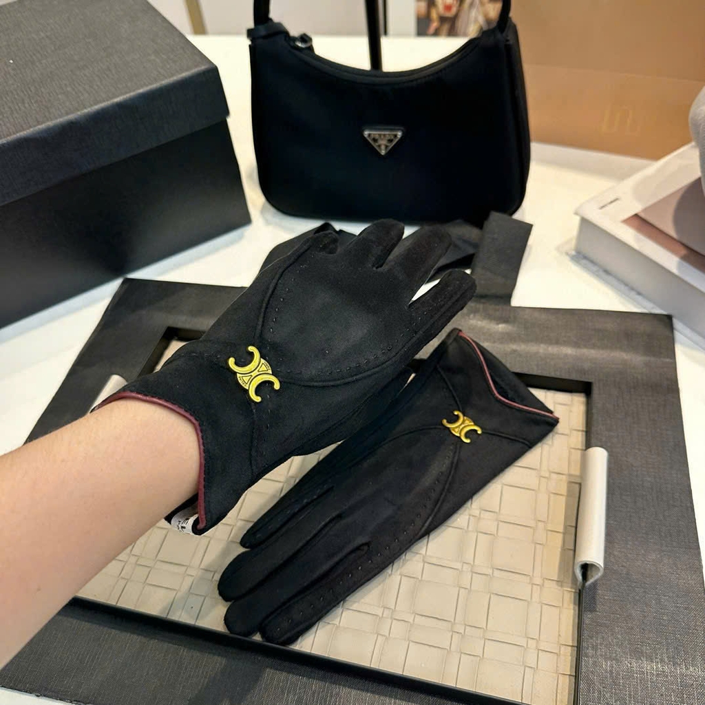 Găng tay da lộn Celine logo 4 màu
