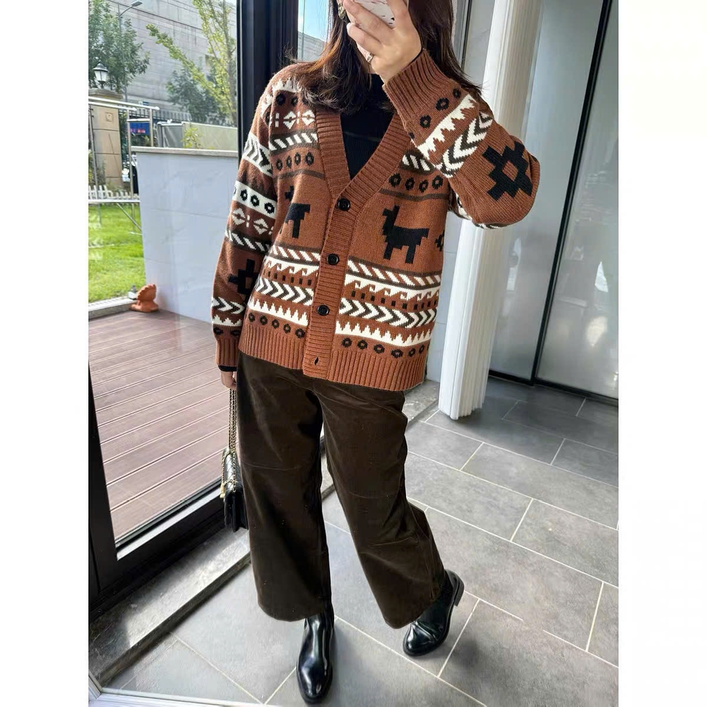 Áo khoác len dệt jacquard bằng len và alpaca