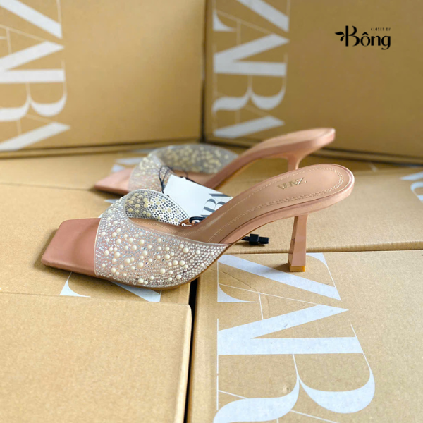 Guốc Zara quai trong bling nhũ bạc