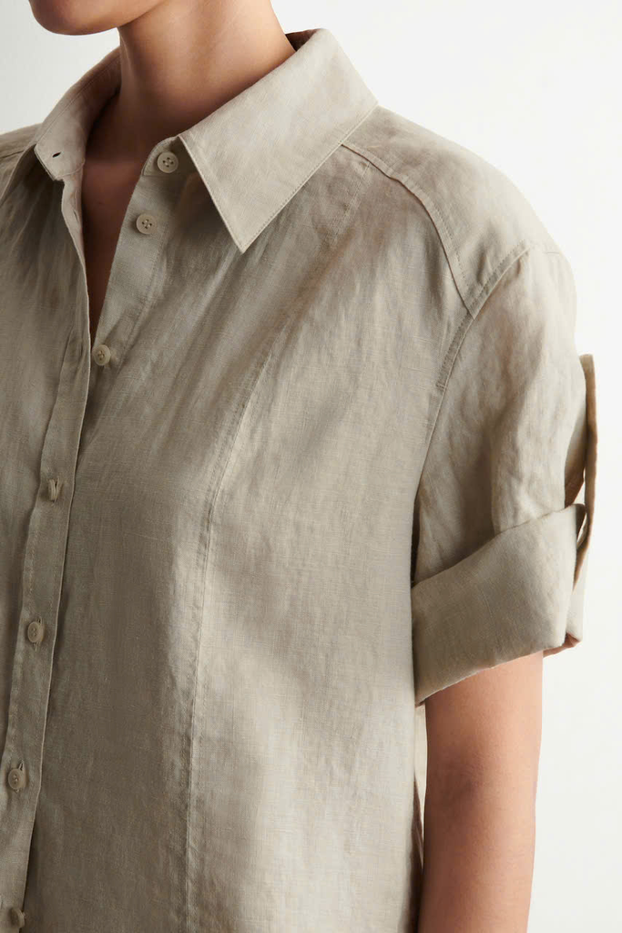 ÁO SƠ MI VẢI LINEN TAY GẤP