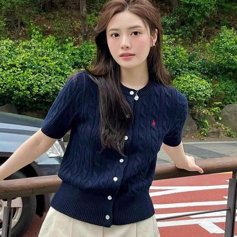 Áo khoác cardigan tay ngắn bằng vải cotton dệt kim