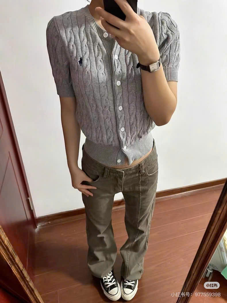 Áo khoác cardigan tay ngắn bằng vải cotton dệt kim
