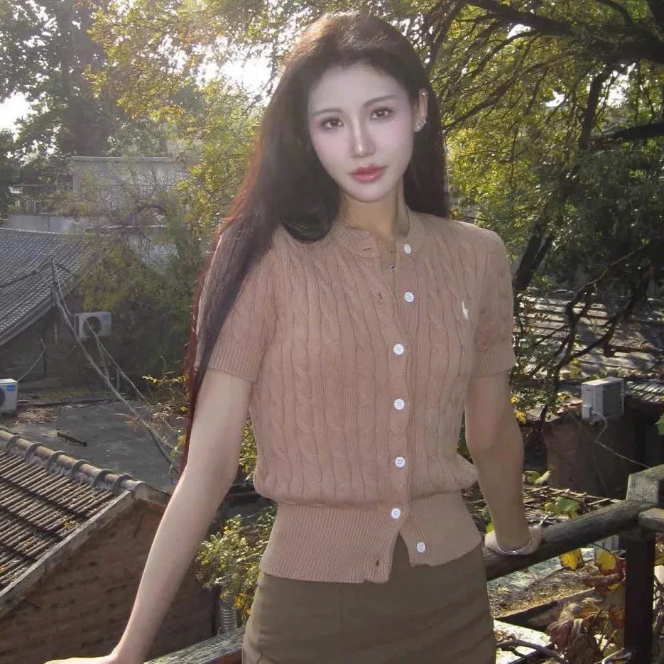 Áo khoác cardigan tay ngắn bằng vải cotton dệt kim