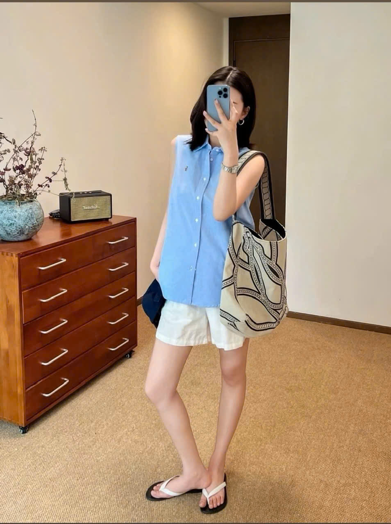 ÁO SƠ MI OXFORD KHÔNG TAY KIỂU DÁNG CỔ ĐIỂN