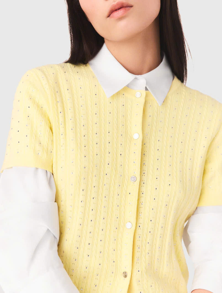 Áo cardigan cổ đính đá