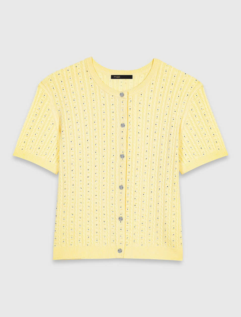 Áo cardigan cổ đính đá