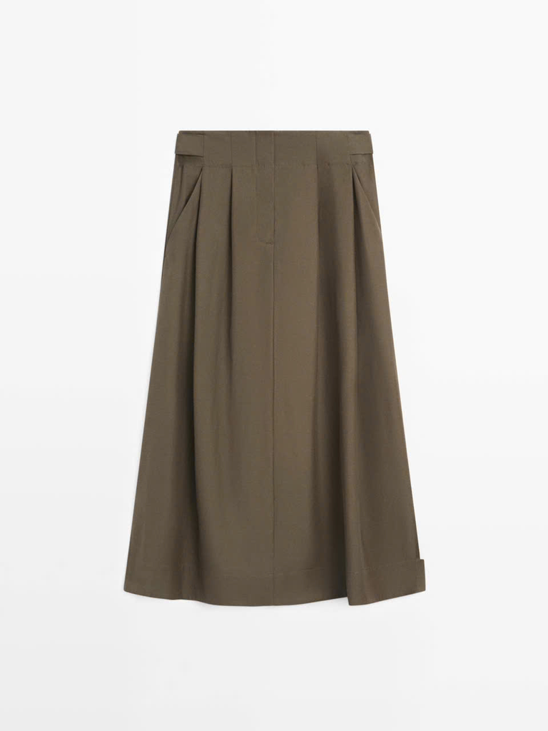CHÂN VÁY MIDI XẾP LY HỘP