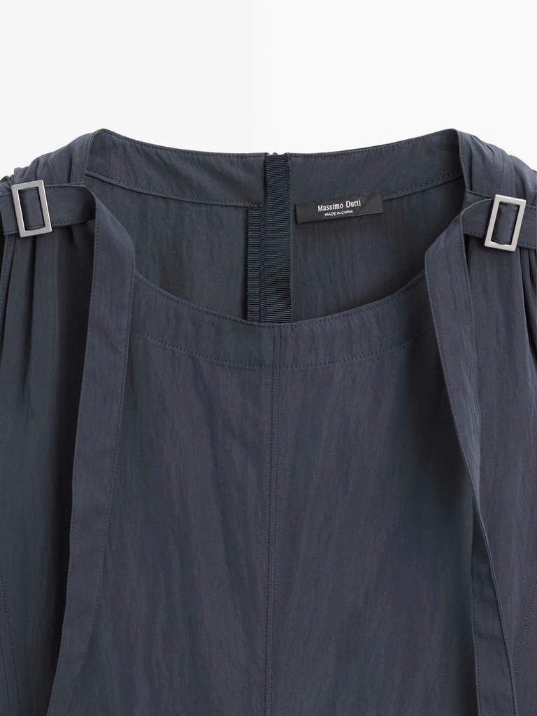 Váy maxi MASSIMO DUTTI cổ tròn sát nách màu navy