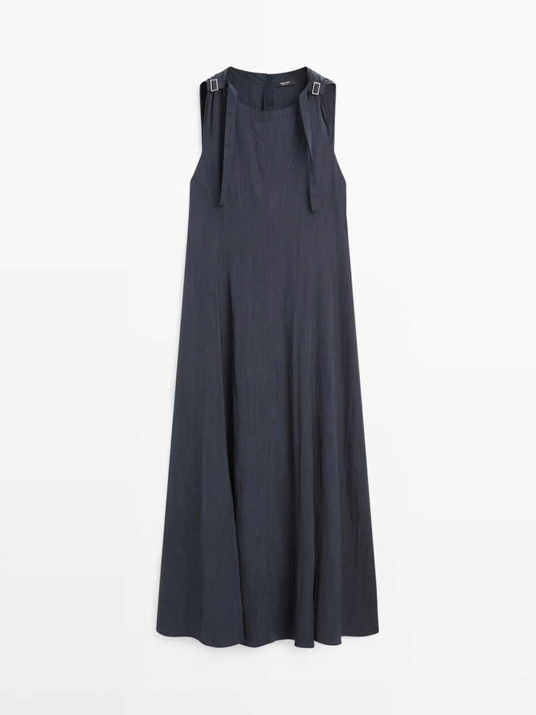 Váy maxi MASSIMO DUTTI cổ tròn sát nách màu navy