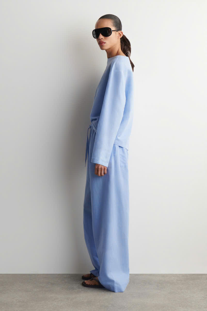 QUẦN ỐNG RỘNG BẰNG VẢI LINEN CÓ DÂY RÚT