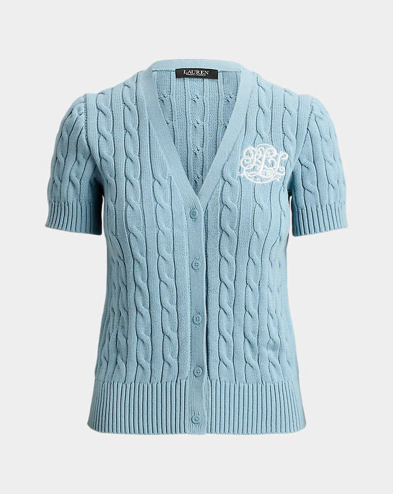 Áo khoác cardigan tay ngắn bằng cotton dệt kim kiểu cáp