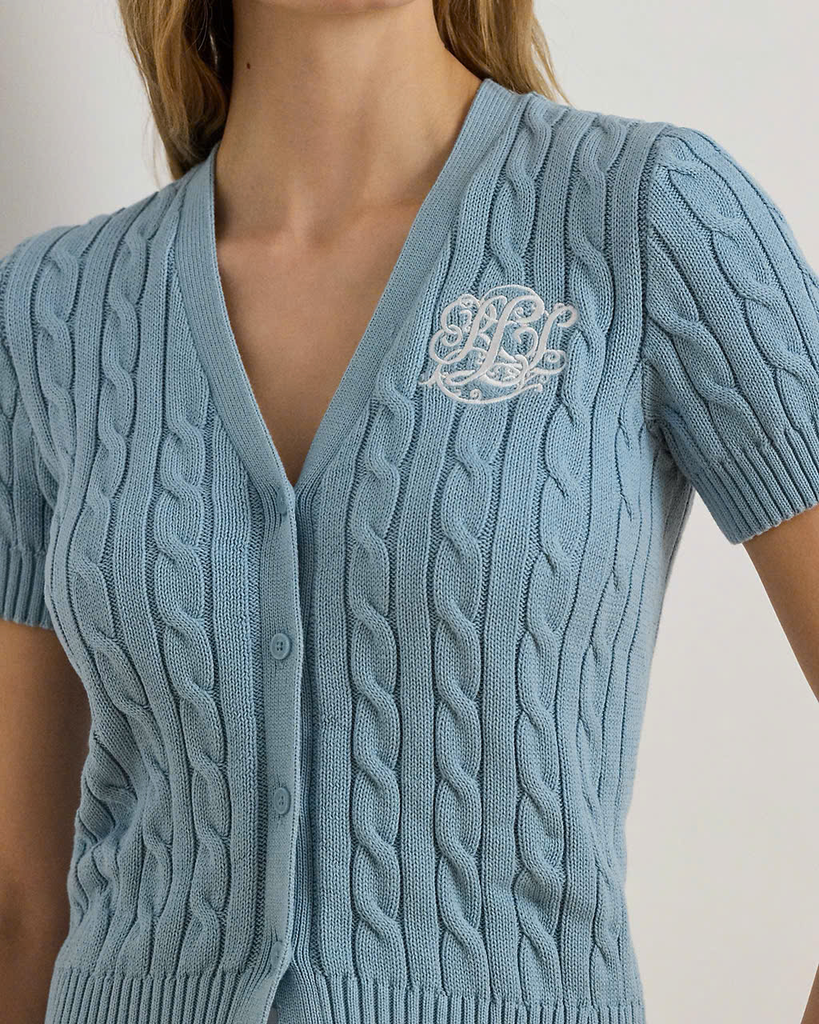 Áo khoác cardigan tay ngắn bằng cotton dệt kim kiểu cáp