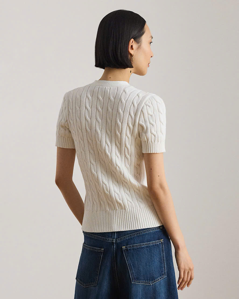 Áo khoác cardigan tay ngắn bằng cotton dệt kim kiểu cáp