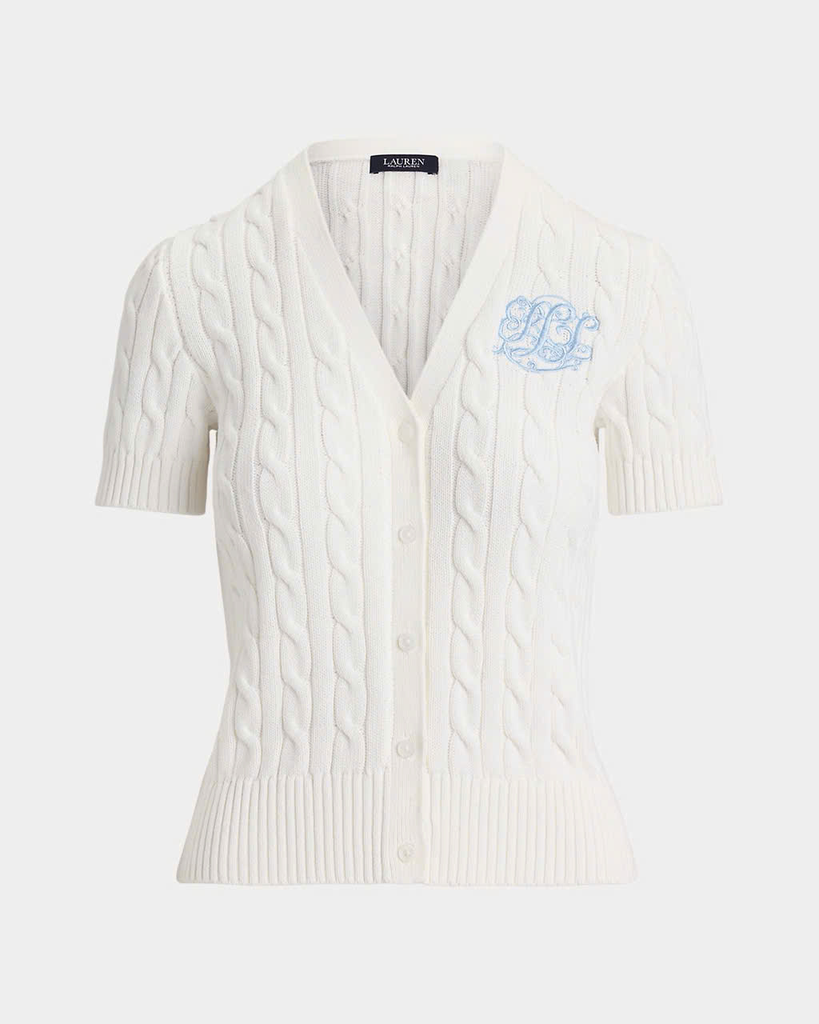 Áo khoác cardigan tay ngắn bằng cotton dệt kim kiểu cáp
