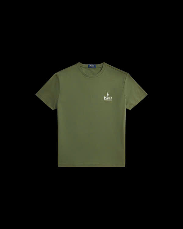 Áo thun dệt kim trơn cổ điển bằng cotton có logo