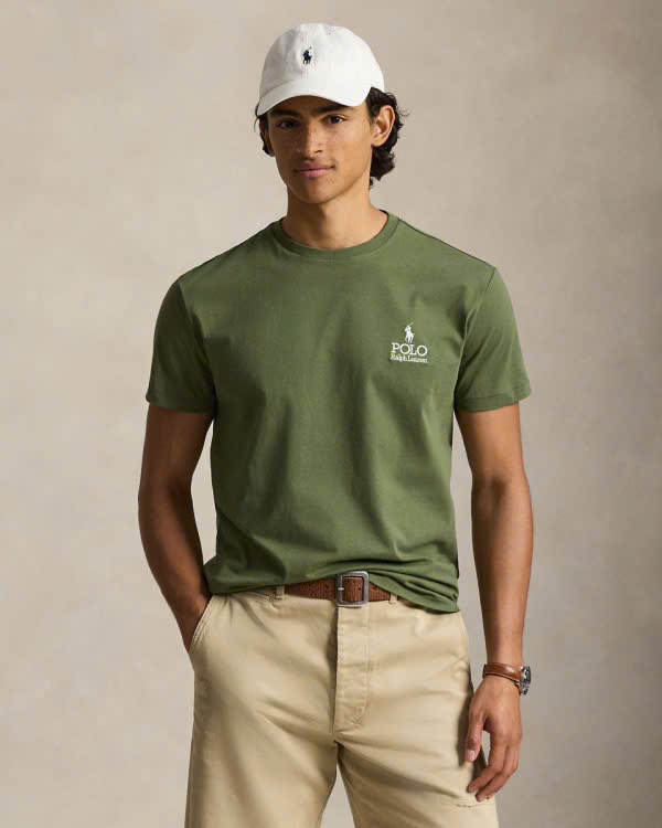 Áo thun dệt kim trơn cổ điển bằng cotton có logo
