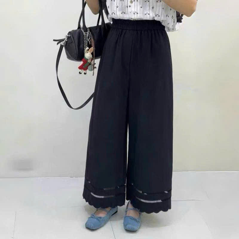 Quần suông linen T-Flatform cạp chun gấu ren dập 2 màu (6217)