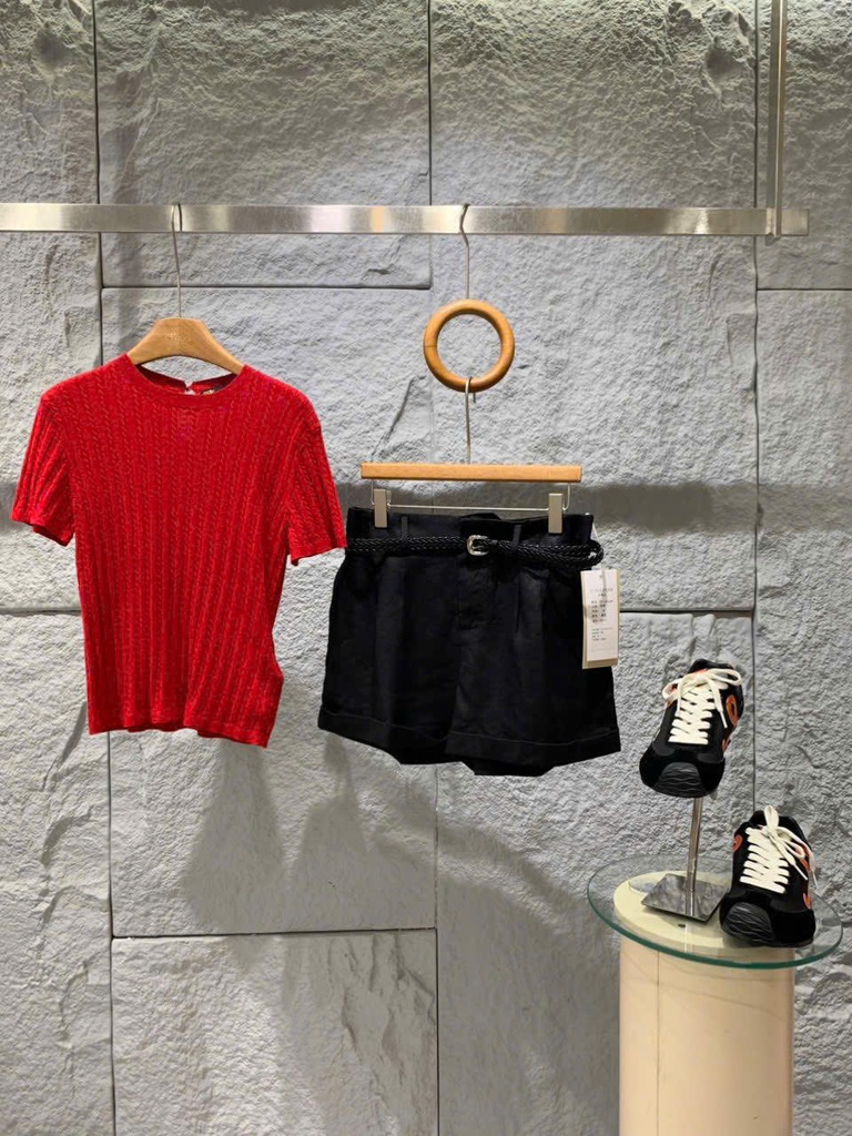 Quần short linen T-Flatform gấu lật kèm belt da tết (6206JW)