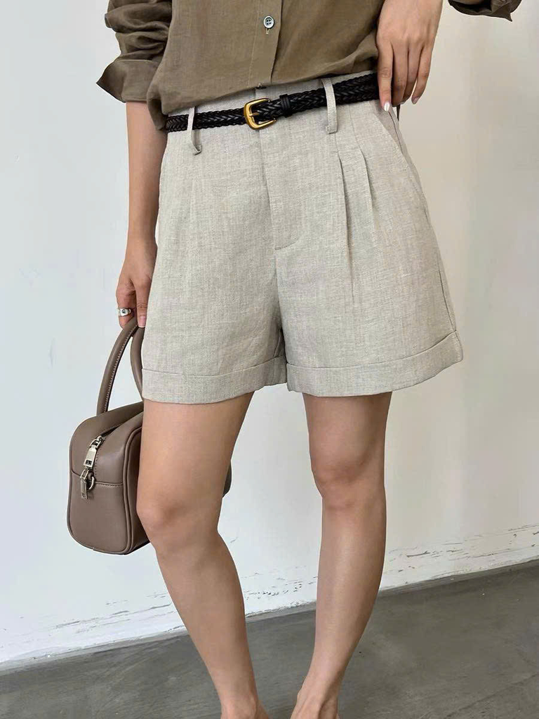 Quần short linen T-Flatform gấu lật kèm belt da tết (6206JW)