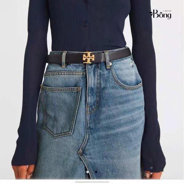 Belt da Tory Burch bản 2m đen mặt vàn fullbox