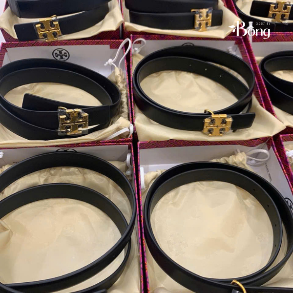 Belt da Tory Burch bản 2m đen mặt vàn fullbox