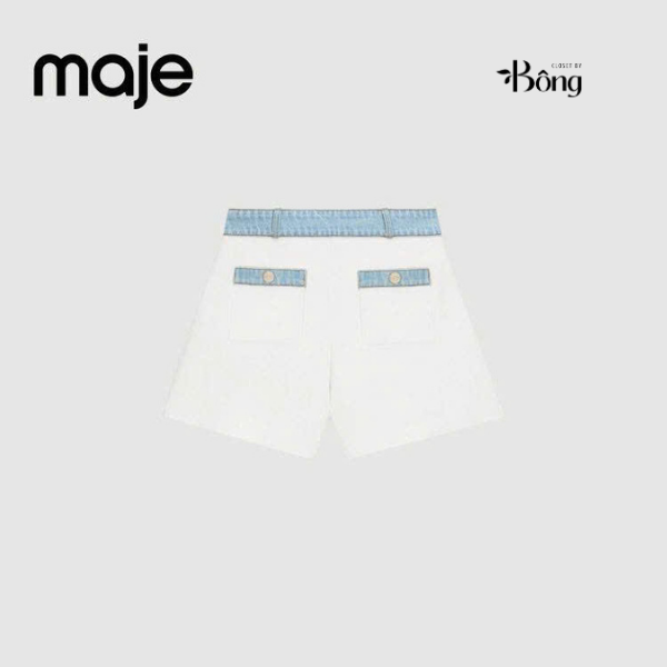 Quần short dệt kim phối viền denim