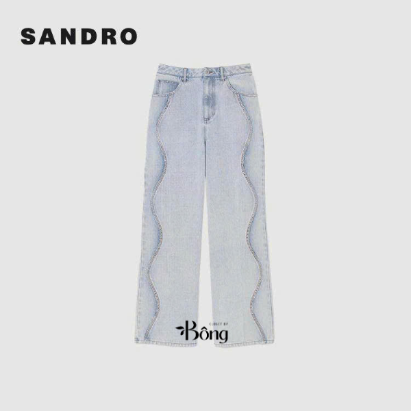 Quần denim Sandro suông bling đá lượn sóng (3pcs tách set)