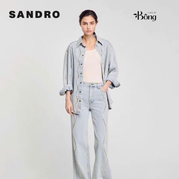 Quần denim Sandro suông bling đá lượn sóng (3pcs tách set)
