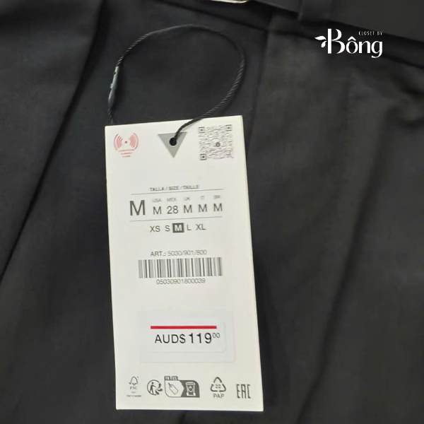Quần suông đen Zara kèm belt da bản 2cm