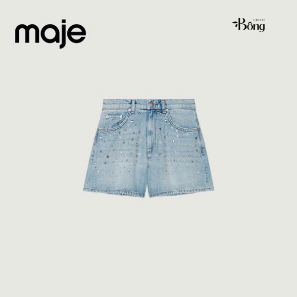 Quần short denim Maje đính đá