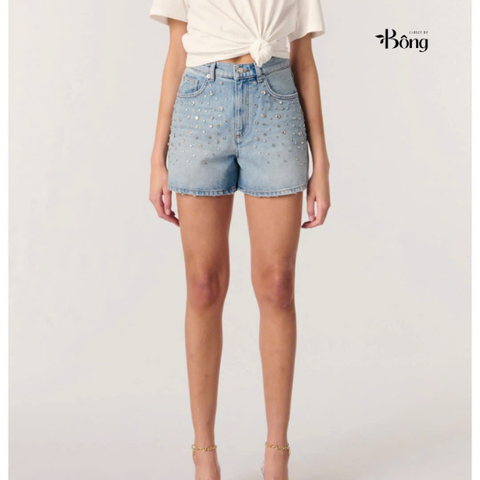 Quần short denim Maje đính đá