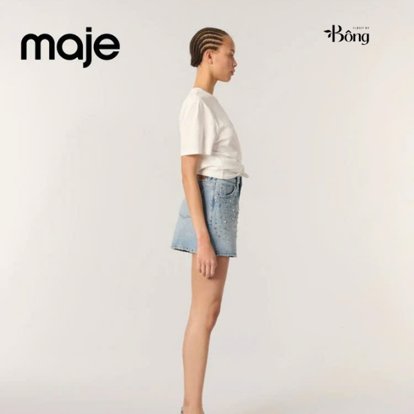 Quần short denim Maje đính đá