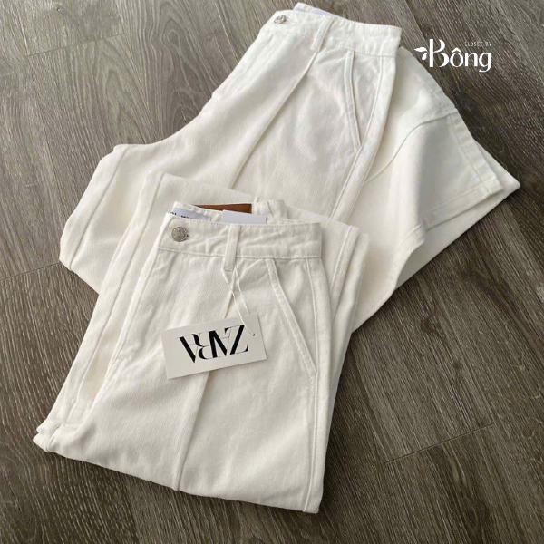 Quần jean trắng Zara dáng suông