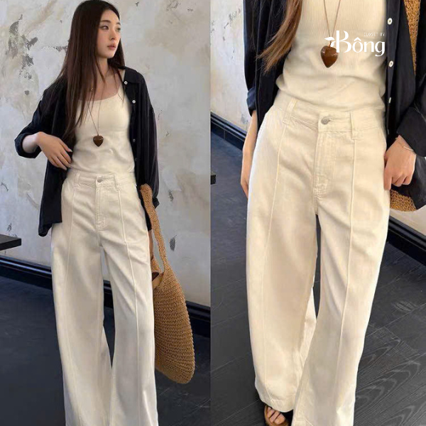 Quần jean trắng Zara dáng suông