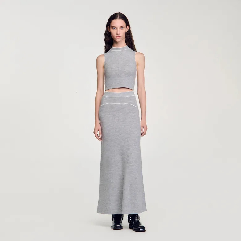 Áo croptop sát nách Sandro màu tàn viền trắng (set 3pcs tách)