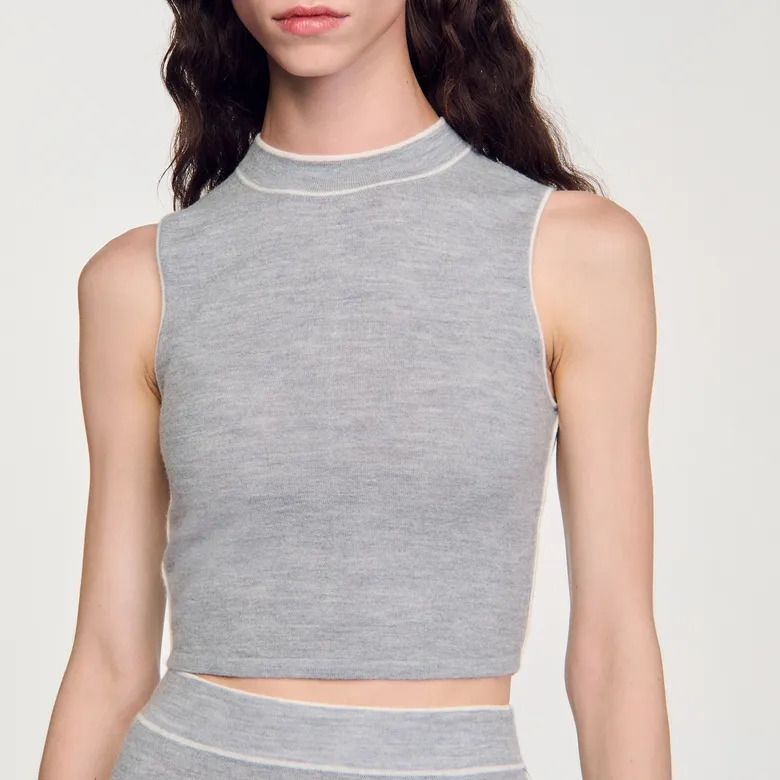 Áo croptop sát nách Sandro màu tàn viền trắng (set 3pcs tách)