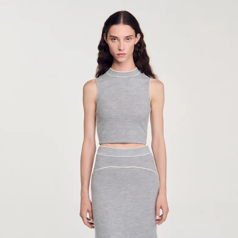 Áo croptop sát nách Sandro màu tàn viền trắng (set 3pcs tách)