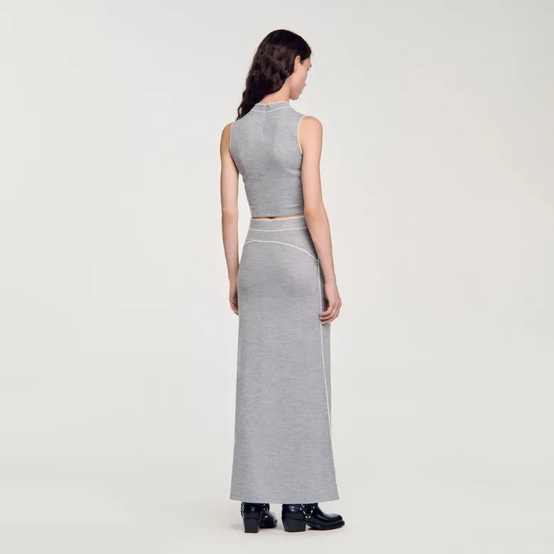 Áo croptop sát nách Sandro màu tàn viền trắng (set 3pcs tách)