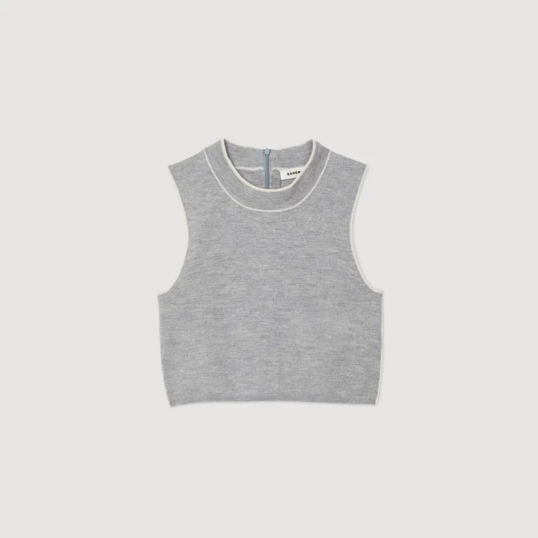 Áo croptop sát nách Sandro màu tàn viền trắng (set 3pcs tách)