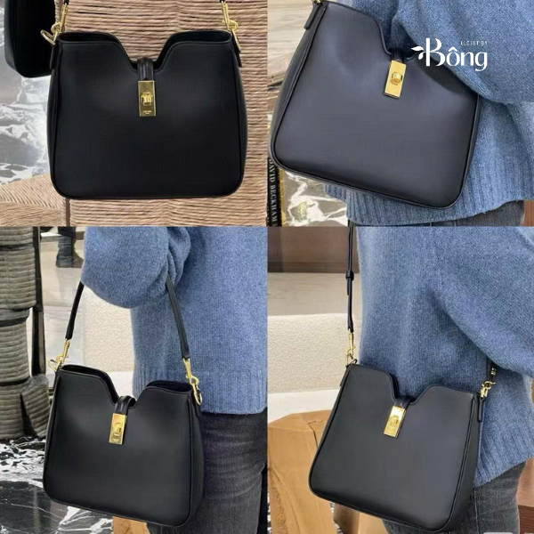 Túi Celine dáng hobo da khoá vàng 3 màu Sz25X21