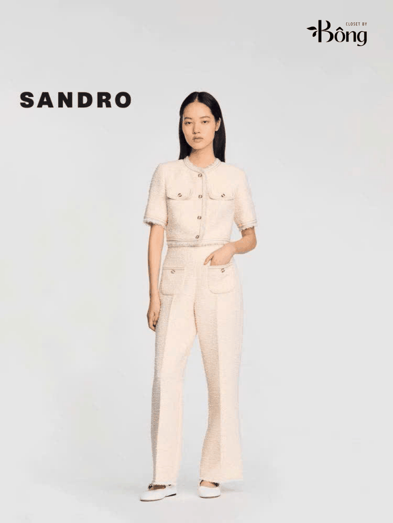 Quần tweed suông Sandro trắng hồng