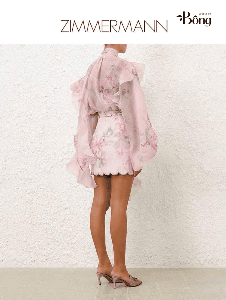 Áo lụa Zimmermann hoạ tiết hoa hồng dây nơ dài (tách set)
