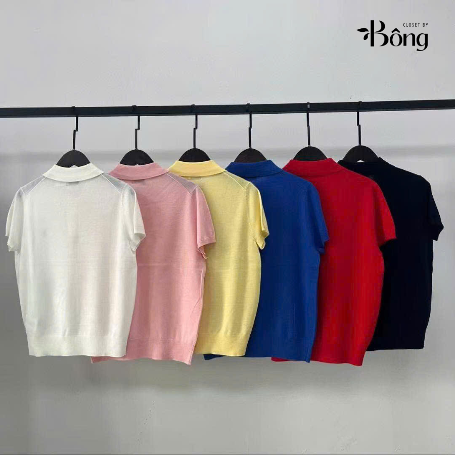 Áo len Polo len lụa cổ bẻ ngắn tay